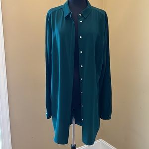 LONG TALL SALLY- Emerald Sheer Button Down Blouse- Size 14